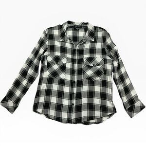 Sanctuary Black and White Plaid Button-Down Boyfriend Shirt Sz. Large